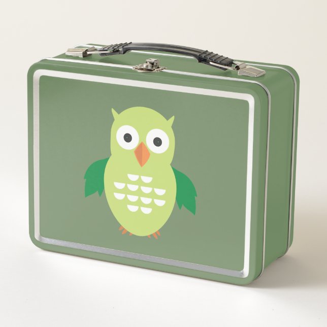 Green & Green Owl   Metal Lunch Box (Front)