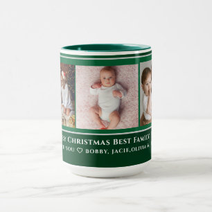 Green & Grey 3 Family Photo Merry Christmas Mug