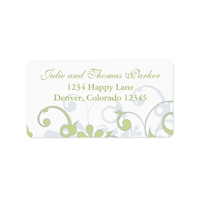 Green Grey Abstract Floral Wedding Return Address Label (Front)
