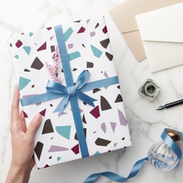 Green Grey Abstract Terrazzo Mosaic Stone Pattern  Wrapping Paper (Gifting)