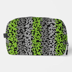 Green grey and black digital pixelated stripes dopp kit