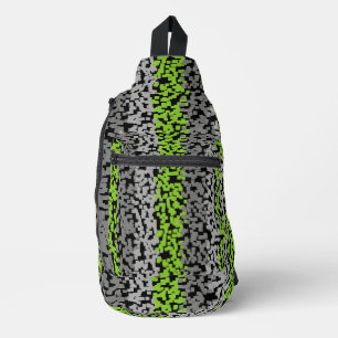 Green, grey and black digital pixelated stripes sling bag