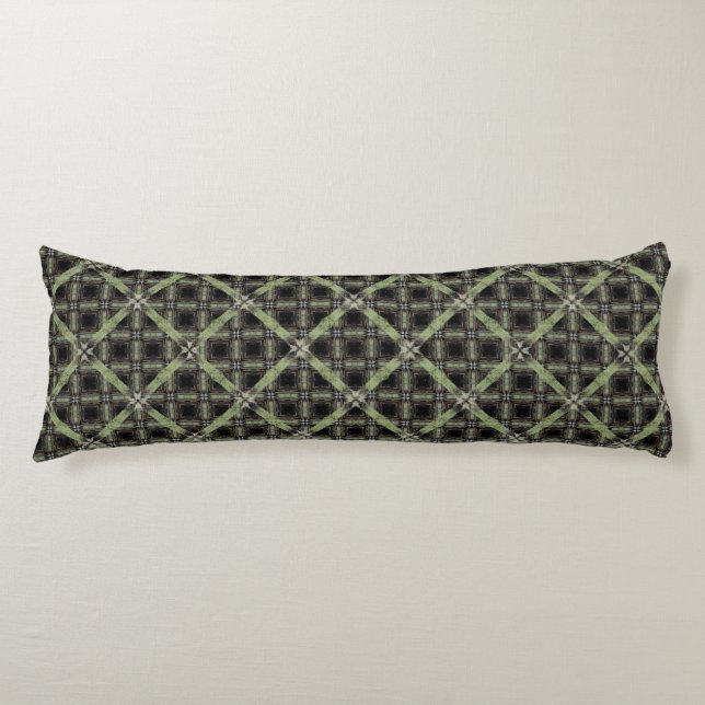 Green, Grey, and Black Ribbon Tiles Pattern Body Cushion (Front)