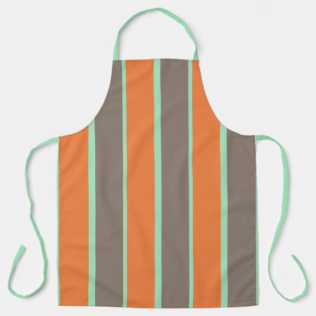 Green, grey and orange stripes pattern apron (Front)