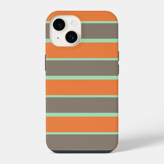 Green, grey and orange stripes pattern iPhone case (Back)
