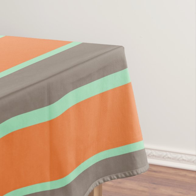Green, grey and orange stripes pattern tablecloth (In Situ)