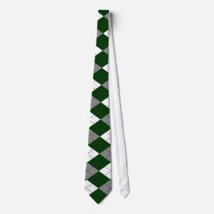 Green, Grey And White Argyle Necktie