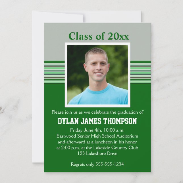 Green, Grey, and White Photo Graduation Invitation (Front)