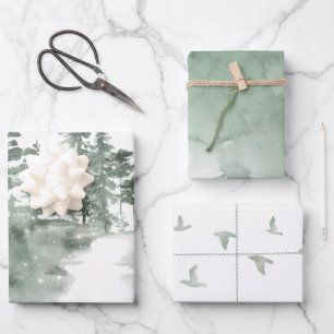 Green, Grey and White Winter Assorted  Wrapping Paper Sheet