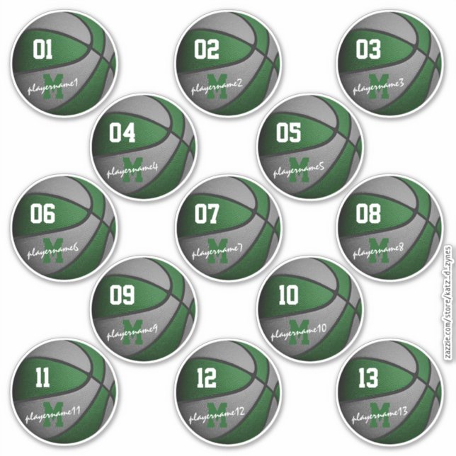 green grey basketball custom 13 players names (Front)