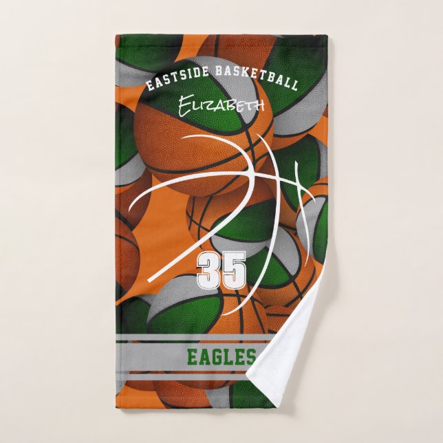 green grey basketball team colours athlete name hand towel (Hand Towel)