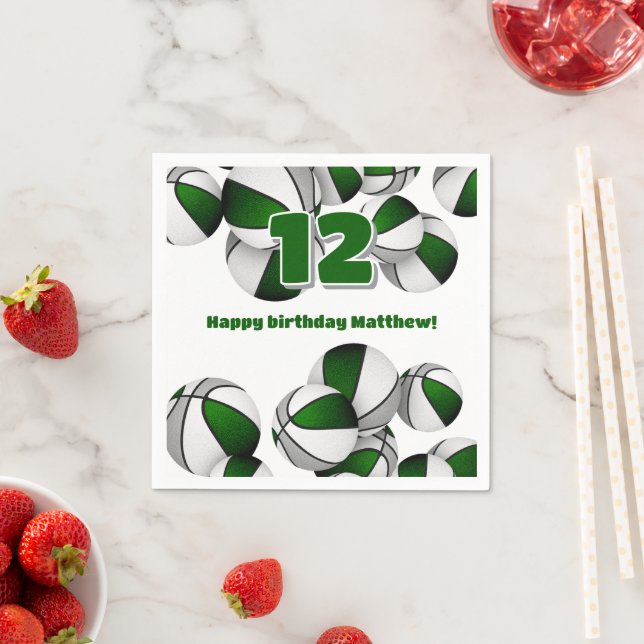 green grey basketballs girls boys sports party napkin (Insitu)