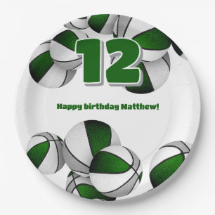 green grey basketballs girls boys sports party paper plate