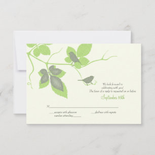 Green Grey Birds and Leaves Wedding Reply Card