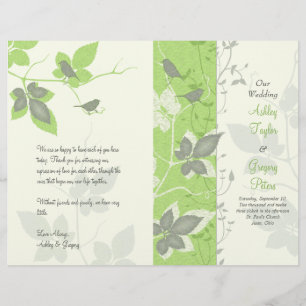 Green Grey Birds and Vines Wedding Program