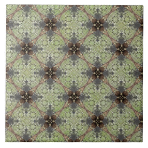 Green, Grey, Bronze Vintage Flower Pattern Tile