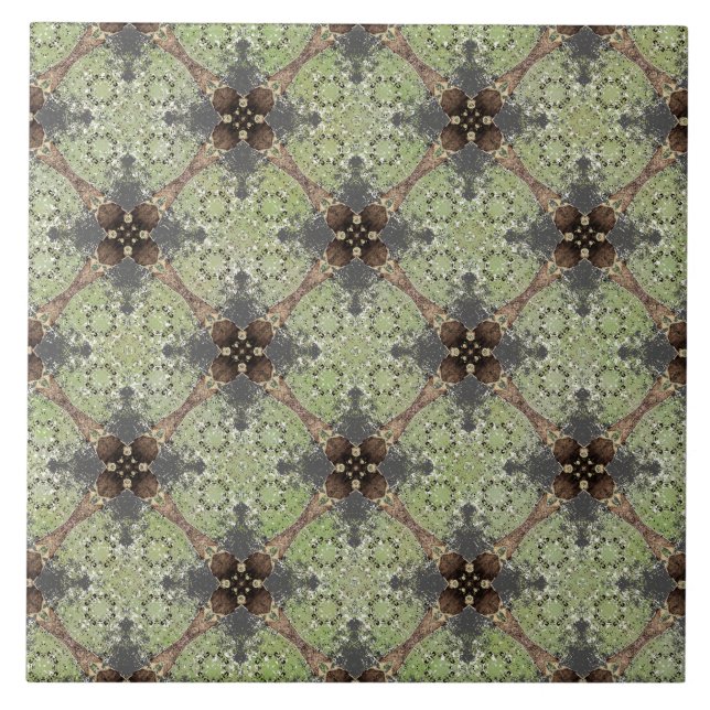 Green, Grey, Bronze Vintage Flower Pattern Tile (Front)