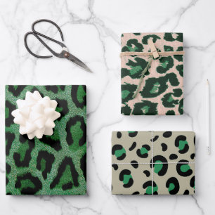 Green Grey Brown Black Leopard Animal Print Wrapping Paper Sheet