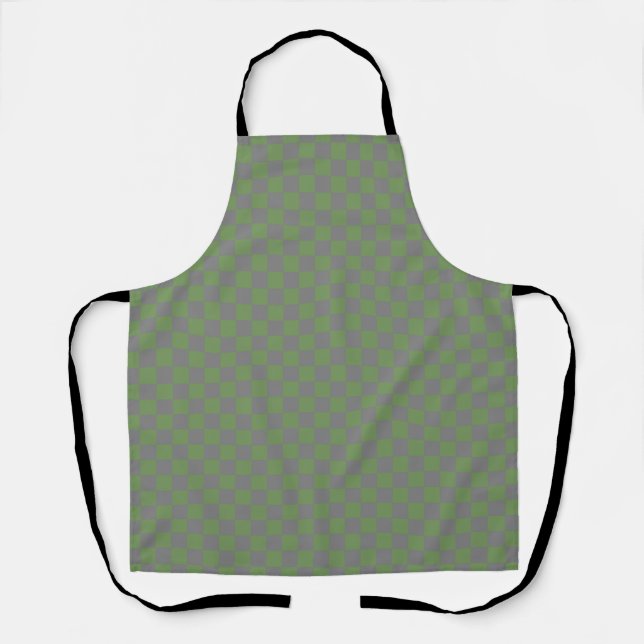 Green Grey Chequerboard Gingham Pattern Apron (Front)