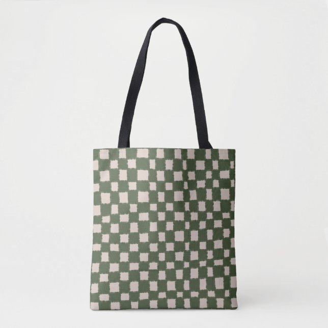 Green Grey Chequered Elegant and Versatile Tote Bag (Front)