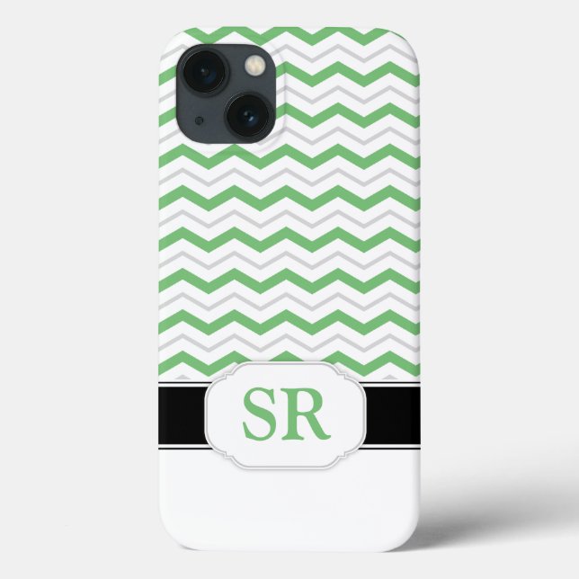 Green & Grey Chevron Monogram iPad 2/3/4 Case (Back)