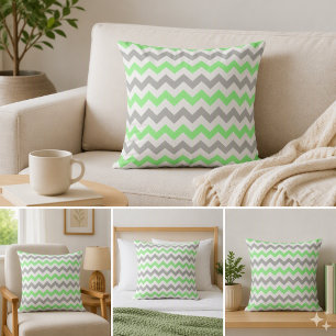 Green & Grey Chevron Square Pillow