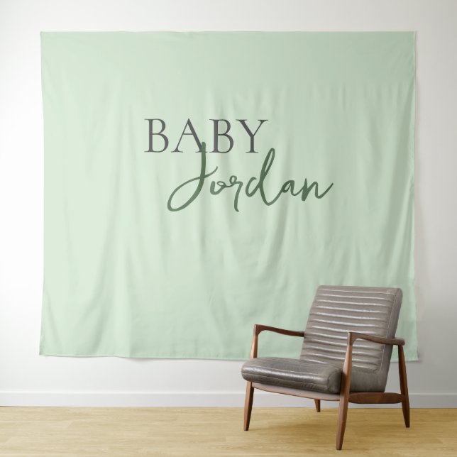 Green Grey Custom last name Baby Shower  Tapestry (In Situ (Horizontal))