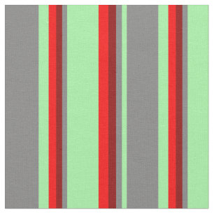 Green, Grey, Dark Red & Red Lines/Stripes Pattern Fabric