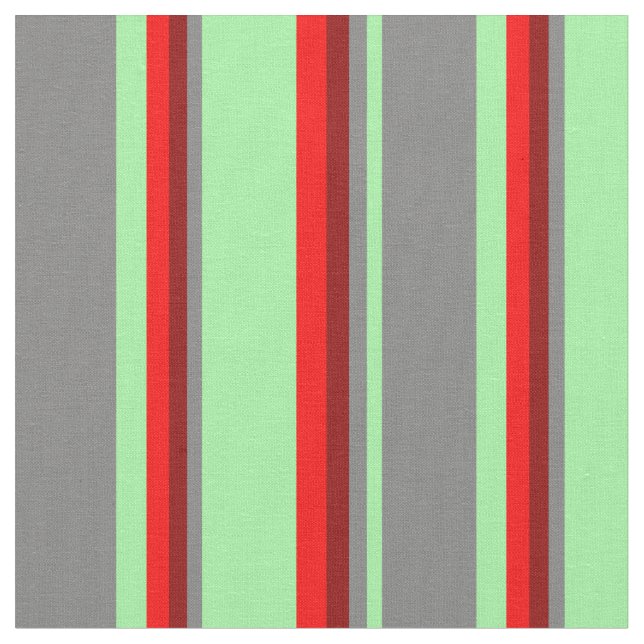 Green, Grey, Dark Red & Red Lines/Stripes Pattern Fabric (Close Up)