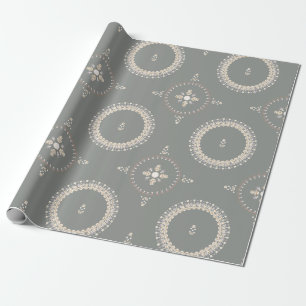 Green Grey Elegant Ornamental Floral Wrapping Paper