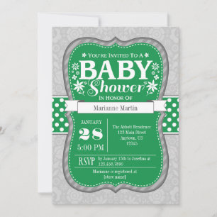 Green Grey Floral Flower Baby Shower Invitation
