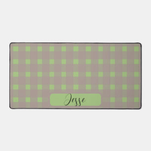 Green Grey Gingham Pattern Desk Mat