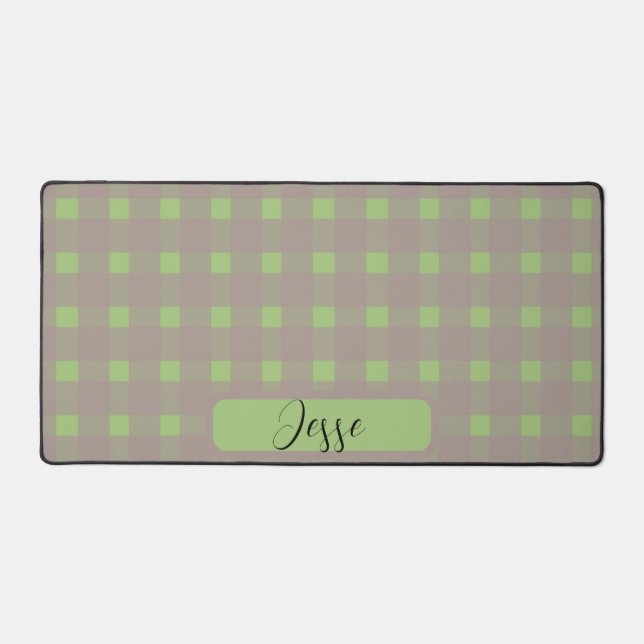 Green Grey Gingham Pattern Desk Mat (Front)