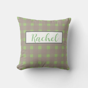 Green Grey Gingham Personalised Cushion