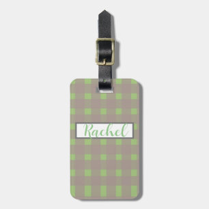 Green Grey Gingham Personalised  Luggage Tag