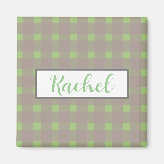 Green Grey Gingham Personalised  Magnet (Front)