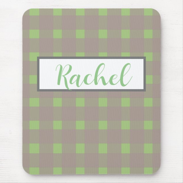 Green Grey Gingham Personalised  Mouse Mat (Front)