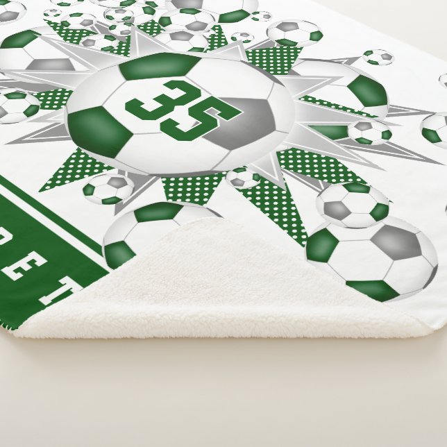 green grey girls sports soccer balls stars  sherpa blanket (3/4)