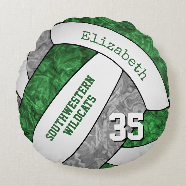 green grey girls volleyball team keepsake round cushion (Front)