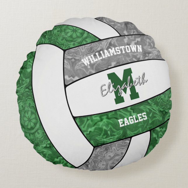 green grey girly volleyball team colours round cushion (Front)