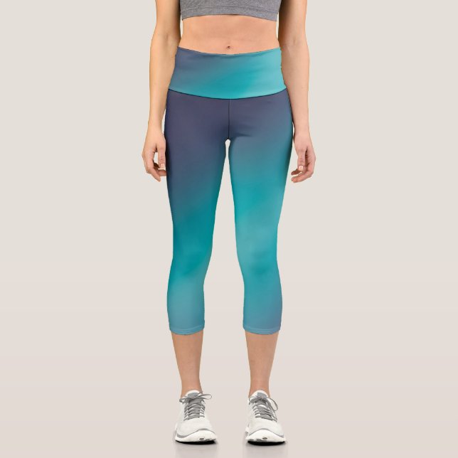 Green Grey  moonlight ombre effect  Capri Leggings (Front)