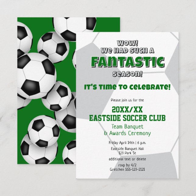 green grey or ANY team colours soccer season award Invitation (Front/Back)
