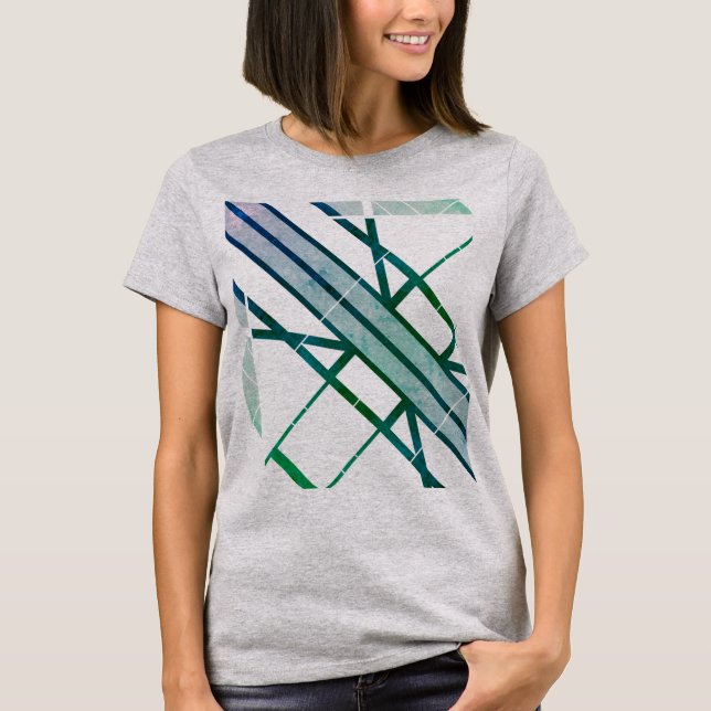 Green Grey Patterned Geometric Diagonal MCM Look T-Shirt (Front)