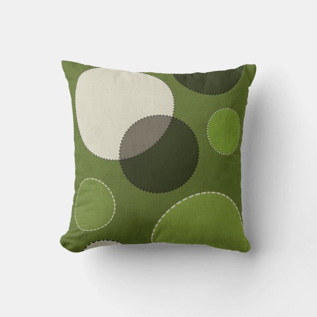 Green Grey Polka Dot Abstract Cushion (Front)