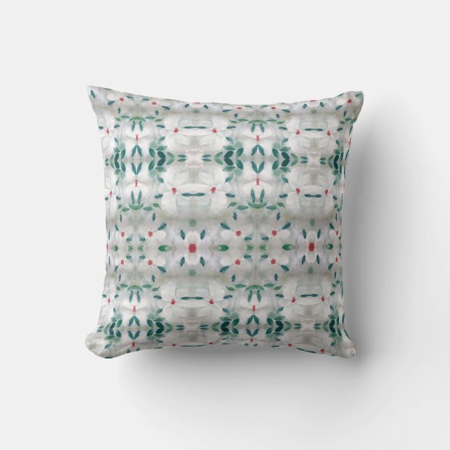 Green Grey Red And White Cushion (Front)