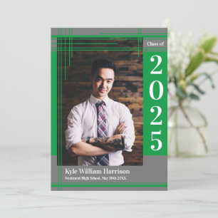 Green Grey School Colour Graduation Photo Plaid Invitation