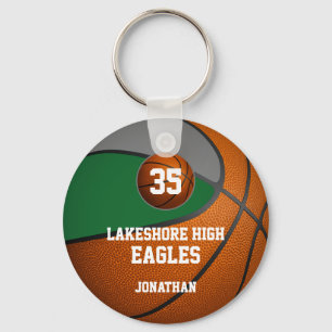 Green grey school colours boys' basketball team key ring