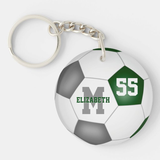 green grey school team colours girls boys soccer key ring (Front)