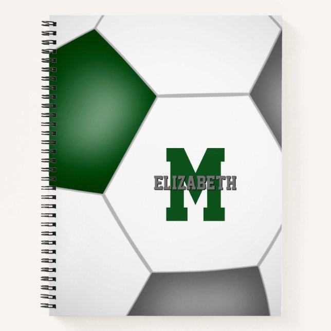 green grey soccer team colours personalised notebook (Front)