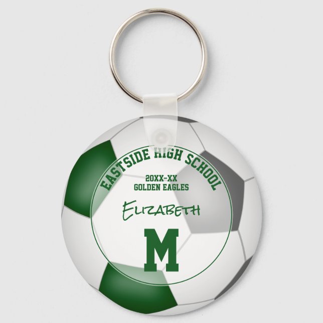 green grey soccer team  girls boys sports gifts key ring (Front)